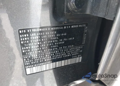 2024 Volkswagen Taos 1.5T S из США, поврежденный, VIN 3VV5X7B23RM002653